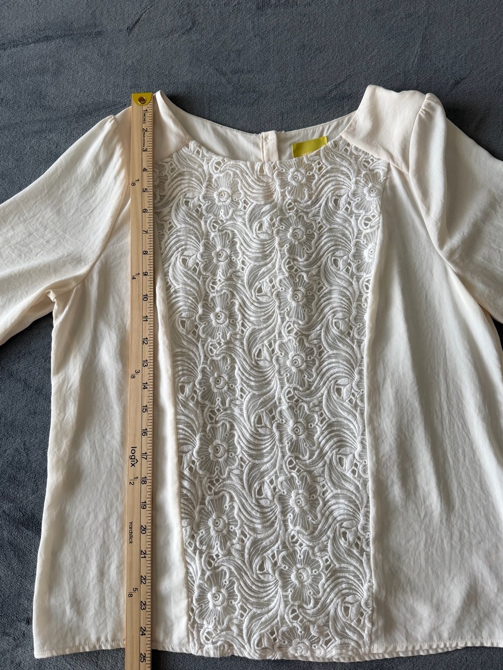 Maje Cream Lace-Front Long Sleeve Blouse - Picture 6 of 15